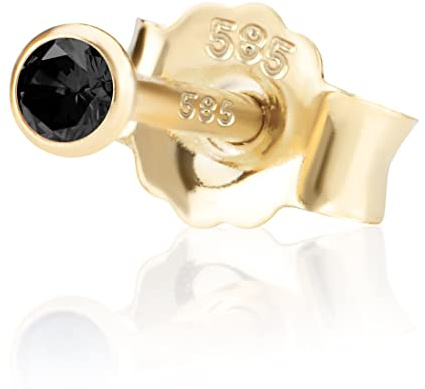 NKlaus Einzel 2,5mm 585 Gelb Gold 14 Karat Ohrstecker Kristall Zirkonia Schwarz Butterfly Verschluss Damen Mädchen 11005