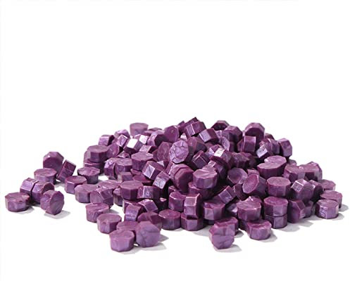 100 cuentas de cera de sello rojo octágono, sello retro con cuentas para carta de sobre para boda, tarjeta de cumpleaños, decoración de sobre artesanal vintage, color morado berenjena, Francia