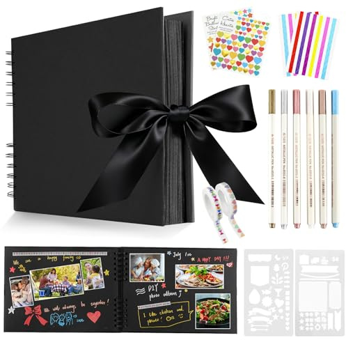 Newthinking Scrapbook with 80 Black Pages, 11.5x8.5IN DIY Photo Scrapbook | Black Cover, 40 Sheets/80 Black Pages, Couples Memory Scrapbook with Stickers and Pen, Anniversary Wedding Birthday