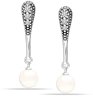 LeCalla Flaunt 925 Sterling Silver Drop Pearl Earrings for Women and Girls