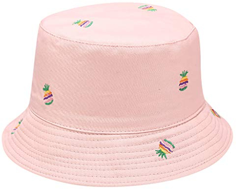 Damen Fischerhut Reversibel Bucket Hat Ananas Bestickte Anglerhut Sommer Outdoor Sonnenhut Eimer Hüte Faltbar Anglerhut Fishermütze Für Frauen Mädchen, Rosa, Einheitsgröße