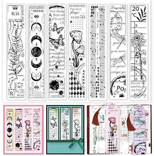 GLOBLELAND Vintage Bookmark Background Clear Stamps Butterfly Dragonfly Floral Words Lace Label Silicone Clear Stamp Seals for Cards Making DIY Scrapbooking Photo Journal Album Decoration