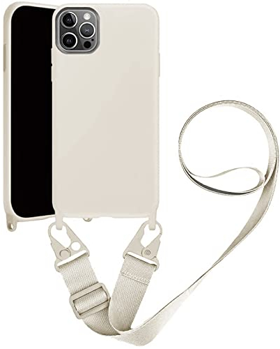 Handykette Handyhülle kompatibel mit Apple iPhone 14 Pro Max Necklace Hülle Nylon Schultergurt Weich Silikon TPU Cover mit Kordel zum Umhängen Schutzhülle mit Stylische Band(Weiß)