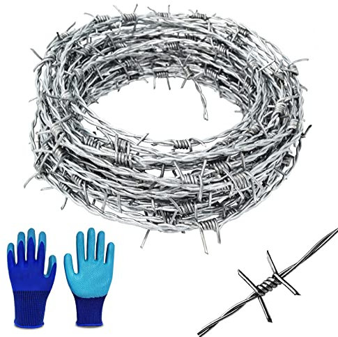 YAGJIA Stacheldraht 1,6mm x 16m, 4 Punkt Stacheldraht Zaun, Stacheldraht Rolle Verzinkt, Stark und Flexibel für Balkon Garten, Baseballschläger oder Handwerk