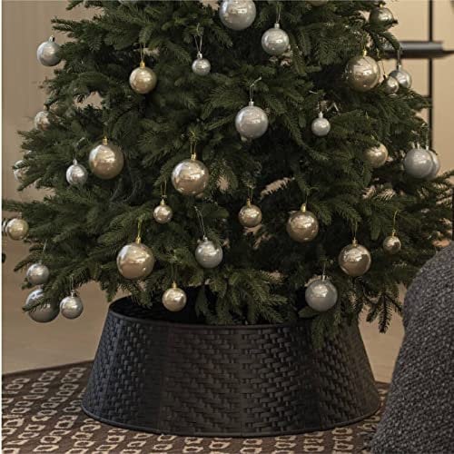 Runder Weihnachtsbaumrock – robuster und langlebiger Weihnachtsbaumkragen – 23,1 cm H 57,9 cm oben und 71,1 cm Bodendurchmesser, gewebtes Design, Weihnachtsbaumrock – 12 Stück Kunststoffring für