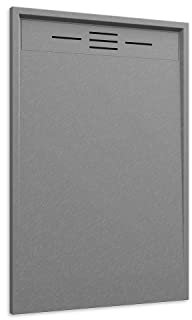 Piatto Doccia 80x120 Grigio Effetto Pietra Mod. Spanios Rettangolare in Vetroresina SMC Riducibile Piletta Inclusa e Cover In Tono Parama