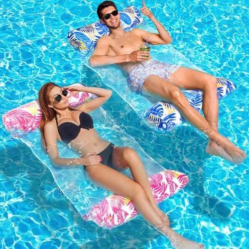 WEARXI Bouee Piscine XL, 2Pièces Matelas Piscine, 4 in 1 Bouee Piscine Adulte, Matelas Gonflable Piscine, Hamac de Piscine, Matelas Piscine Gonflable, Bouée Piscine, Bouee Piscine Adulte & Enfant