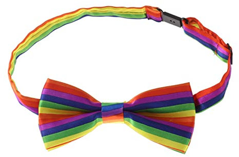 inhzoy Unisex Regenbogen Fingerlose Handschuhe Bunte Streifen Strümpfe Arm-Wärmer Hülsen Fliege Cheer Leader Zubehör Karneval Mottoparty Weihnachten Stützen Fliege Einheitsgröße
