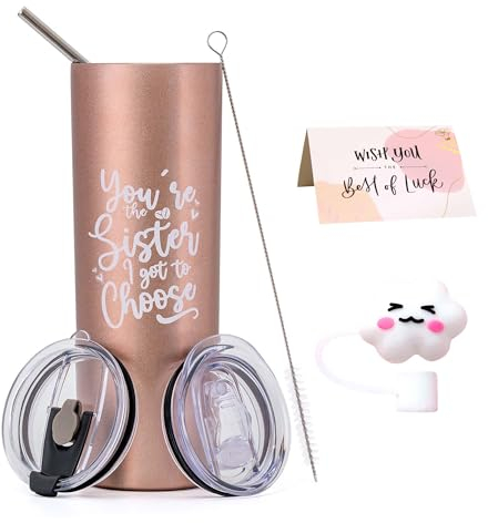 Beste Freundin Geschenke,Geburtstagsgeschenk für Frauen,Kollegen,Tasse mit Spruch-You're The Sister I Got to Choose-20 Oz Doppelwandig Tumbler Trinkbecher,Camping Becher mit Strohhalm und Deckel