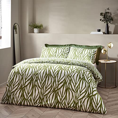 Hoem Frond Cotton Rich Duvet Cover Set, Olive