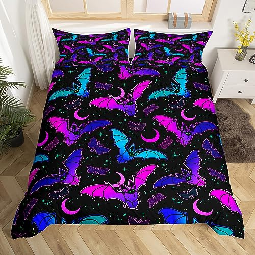 Homemissing Fledermaus-Bettbezug-Set Halloween Trippy Bettwäsche-Set für Kinder Jungen Mädchen Schmetterling Trösterbezug Set Mikrofaser Bunte Tagesdecke Bezug Schlafzimmer Bettwäsche Einzelbett