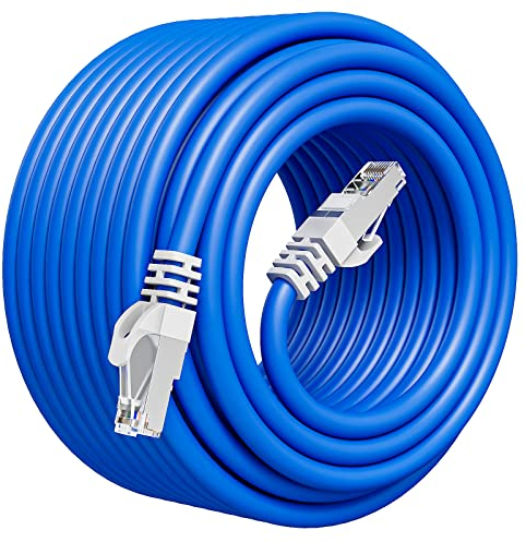 Cable Ethernet 50m Cat6, Cable RJ45 50m à l'extérieur Intérieur Utiliser imperméable, FTP Blindé Câble Internet 550MHz Gigabit Haute Vitesse Cable Réseau 50 Mètres Long Cable Patch pour Routeur Modem