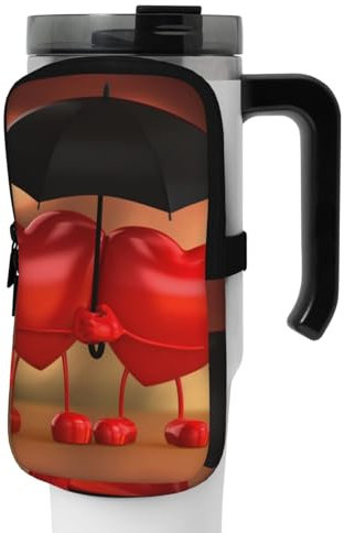 OUSIKA Love Hearts With Umbrella Print Water Bottle Pouch Tumbler Pouch Bag Handheld Sports Drink Bottle Accessories Bag Zipper Pouch Belt Bag for Men Women