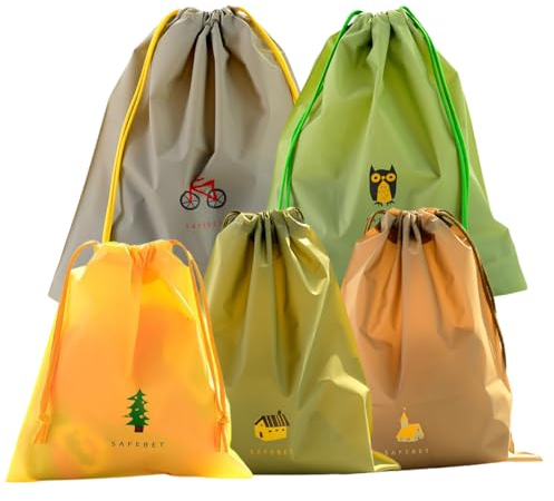 JTKREW 5 Pezzi di Sacchetti in PE Impermeabili con Coulisse per Piscina, Scarpe, Tessuti, Giocattoli, Organizer, Bagagli e Altro Ancora - Sacchetti Ideali per Viaggi, Palestra e Borse di plastica