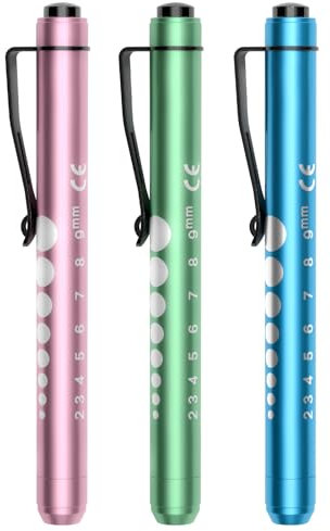 Diagnostikleuchte Medizinische Pupillenleuchte, RISEMART Wiederverwendbare LED Stiftlampe mit Taschenclip alsr Krankenschwestern Ärzte Schüler Stiftlicht(Rosa, blau und grün)