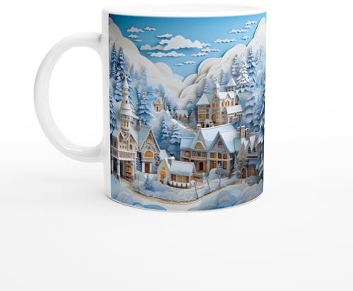 Weihnachten Tasse 3D Effekt Illusion, Weihnachtstasse, Kaffeetasse Weihnachten Winter, Kaffeebecher I spülmaschinenfest mikrowellenfest, 325 ml (Winterdorf I)