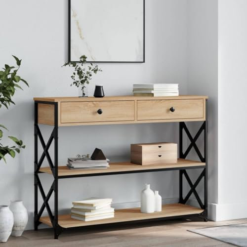 Coavain Table Console Chêne Sonoma 100x28x75cm Bois D'ingénierie Bureau Extensible Buffet Cannage Bout de Canape Salle a Manger Complete euble Entree Rangement Commode Entree Couloir