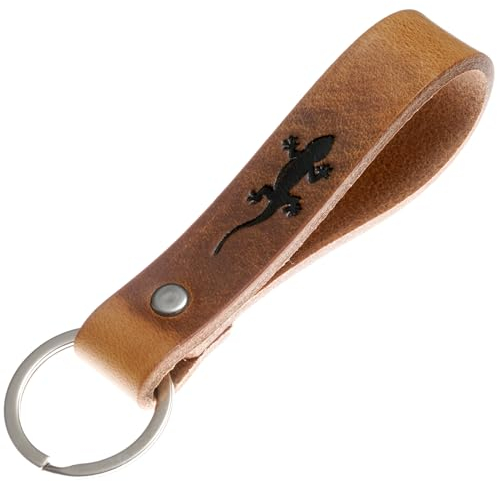 ELBERCRAFT® Schlüsselanhänger Leder Gekko der Schlüssel Organizer für deine Schlüsseltasche keychain made in Germany braun Gravur schwarz Gecko