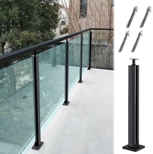 Glasgeländer Pfosten Geländer Glasgeländer Panels Clamp Post für Deck,Glasgeländersäulen-System/ Treppe Glasgeländerpfosten Hochbelastbare schwarze End-/Mittel-/ Eckpfosten(Kann Handlauf hinzufügen) (
