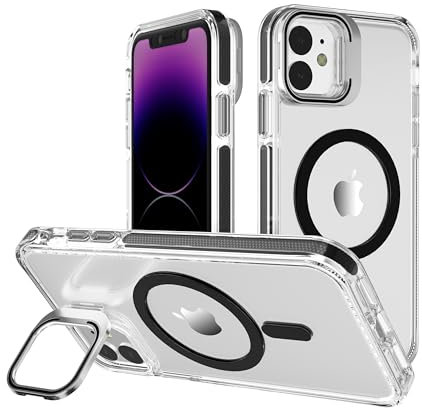 ZCSK Kickstand Case iPhone 11 Mag-Safe Case 6.1-Inch Clear Black Transparent with Built-In Camera Ring Stand Bumper Slim Protective Cover to Protect Compatible for MAG-SAFE iPhone 11