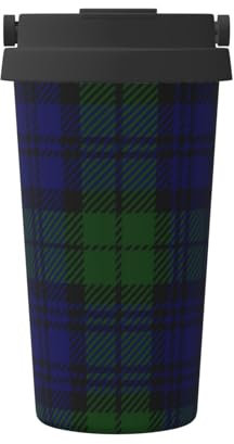 FUkker Tazza da caffè isolata, tazza da viaggio da 500 ml Tazza da caffè tumbler isolata in acciaio inossidabile,Orologio nero scozzese scozzese
