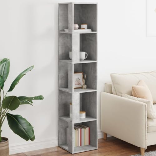 ARKEM Armoire d'angle Gris béton 33x33x164,5 cm Aggloméré Vitrine Salon,Armoire À Vitrine Bibliothèque,Meuble De Rangement