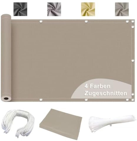 Ziligengsheng Balkon Sichtschutz Ohne Bohren, (700 Größen 4 Farben) Blickdichte Balkonverkleidung Balkonabdeckung Wetterfest UV-Schutz 100% Schutz der Privatsphäre für Balkon Garten Taupe 130x350cm