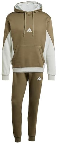 adidas Men's SPORTSWEAR 300G FLEECE COLORBLOCK HOODED TRACKSUIT, Olive Strata, XL