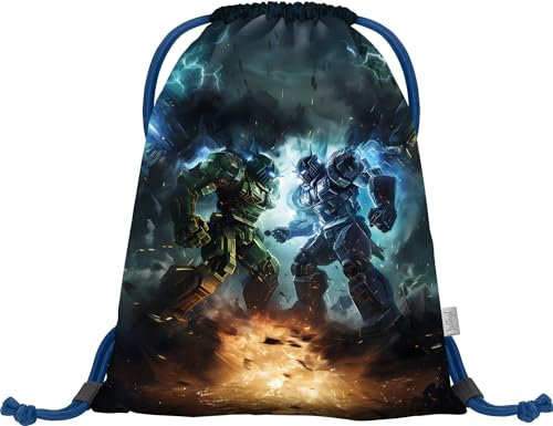 Baagl Turnbeutel für Jungen, wasserdichte Schuhbeutel für Kinder, Schule und Kindergarten Sportbeutel für Junge, Sportrucksack, Gymsack (Roboter)