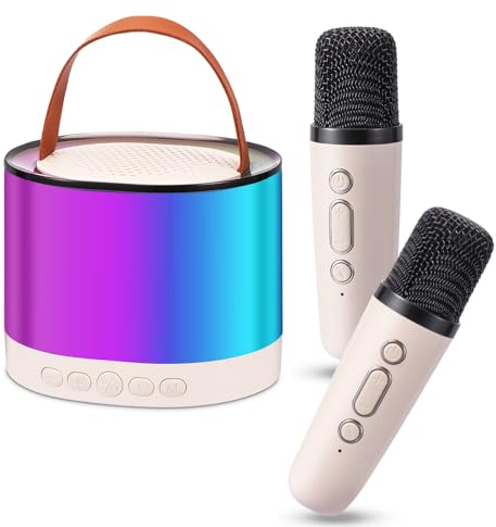 Micro Machine Micro Karaoke Enfants avec 2 Micro sans Fil Karaoke Enfant de Karaoké avec 4 Effets Sonores Variables et LumièRes LED Jouet Enfant 3-10 Ans (Beige)