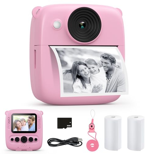 Appareil Photo Instantané Enfant, CalineGam 48MP 1080P Appareil Photo Numérique Enfant avec Carte 32GB & Papier Photo, Noël Anniversaire Cadeau pour Filles Garçons 3-12 Ans (Rosa)