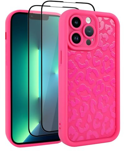 UZEUZA Compatible with iPhone 13 Pro Case, Cheetah Print Shockproof Soft TPU Protective Case for Women Girls, Slim Anti Scratch Leopard Case for iPhone 13 Pro 6.1 Inch, Hot Pink