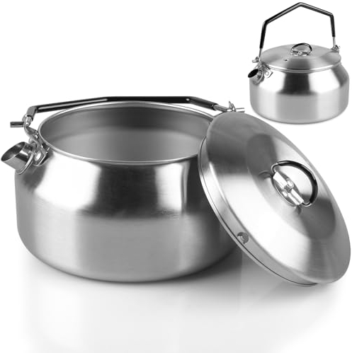 BAIFULAI Teekessel Camping, Camping Wasserkocher, 1L Edelstahl Wasserkessel Camping, Tragbare Wasserkocher Camping, Camping Wasserkessel für Kochen im Freien, Picknick, Wandern, Camping Zubehör