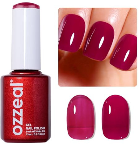 Ozzeal Jelly Gel Nail Polish, Rose Red Jelly Nail Polish Gel Translucent Sheer Spring Summer Nail Gel Polish Soak off UV LED Light for Nail Art DIY Manicure 0.5 Fl Oz