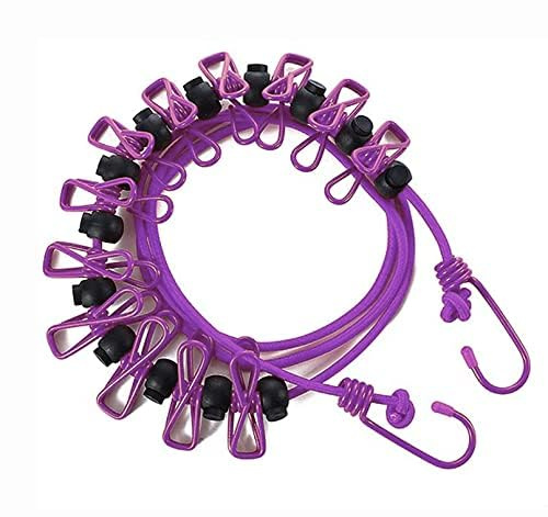 Wäscheleine Camping, Wäscheleine mit 12 Wäscheklammern, Camping Zubehör, 1.8m-3.6m Reise Urlaub Outdoor wäscheschnur Wäscheständer für Badezimmer, Waschküche, Garten oder Reise (Lila)
