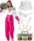 WILDPARTY 80er 90er Jahre Outfit Jumpsuit Damen, Trainingsanzug Overall Hoodie, Jogginganzug mit Aufblasbarer Ghettoblaster Hut Gläser Halskette Ohrringe,Karneval Fasching Mottoparty Kostüm