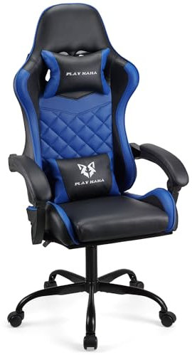 Play haha.Gaming chair Office chair Swivel chair Computer chair Work chair Desk chair Ergonomic Chair Racing chair Leather chair Video game chairs (Blue,lumbar pad)