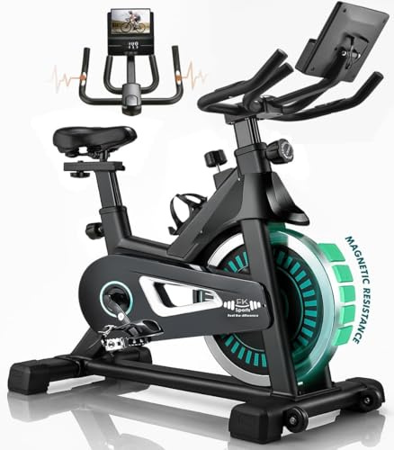 FK Sports Exercise Bike with 10KG Flywheel Magnetic Spin Bike with Bluetooth Heart Rate Sensors LCD Display Adjustable Seat & Handlebar Quiet Stationary Bike for Home Gym 180KG (Magnetic Spin Bike)