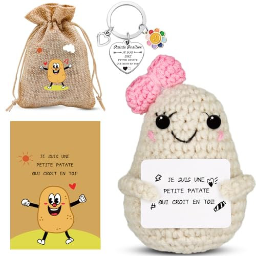 Szhhrxi Poupées de Pomme de Terre en Français avec Porte Clés et Carte, Cadeau Original & Amusant, Idée Drôle Anniversaires pour Homme Femme Collègue, Gadget Utile Rigolo Motivation (B)