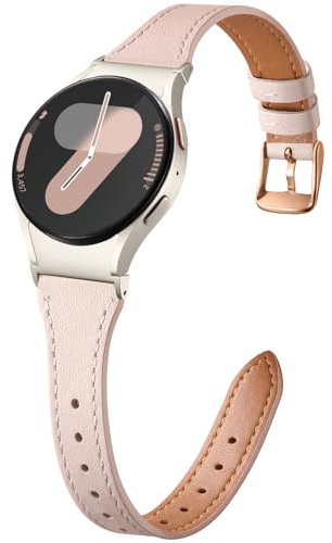 CeMiKa One Klick Leder Armband Kompatibel mit Samsung Galaxy Watch 7 6 5 4 Armband 40mm 44m, Echtes Leder Armbänder für Samsung Watch 6 Classic 47mm 43mm/5 Pro 45mm/4 Classic 42mm 46mm/FE, Rosa