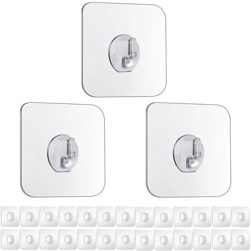 Self Adhesive Hooks, Heavy Duty Adhesive Wall Hooks, Max 10KG/22lb,Nail Free Sticky Hangers,for Bathroom, Kitchen, Towels, and More (30 Pack)