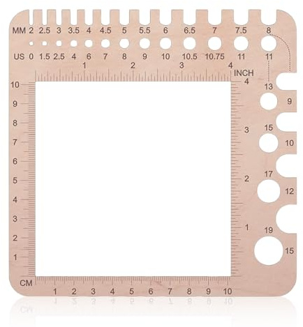 VZU Knitting Needle Gauge Stricknadelmaß Strickwerkzeug Stricknadel-Lineal Ruler Holz Messgerät 2-15 mm Nadellehre für Häkelnadeln Garnstärke Reisefreundlich Kompakte Messung Nähwerkzeuge 15x15 cm
