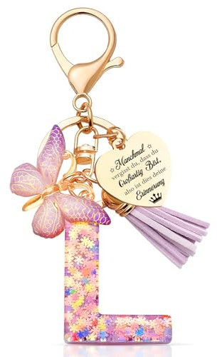 Anruzon Schlüsselanhänger Mädchen - Buchstabe Schlüssel - Anhänger Schmetterling Schlüsselanhänger - Einschulung Geschenk - Mitgebsel - Keychain Geschenk für Kinder, Mädchen, Frauen - Rosa