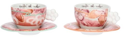 THUN - Set 2 tazze Bloomia medie - porcellana - Collezione Giardino di primavera - 200 ml, piattino 14.5 x 15.5 x 2 cm, tazzina 8 x 6.5 cm