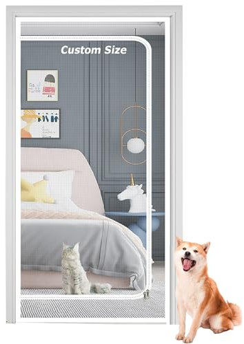 Self Adhesive Fly Screen Mesh, Custom Size Cat Screen Doors with Double-Side Zipper, Dog Proof Screen Mesh Cat Protection Nets, Balcony Bedroom Netting (Custom Size)