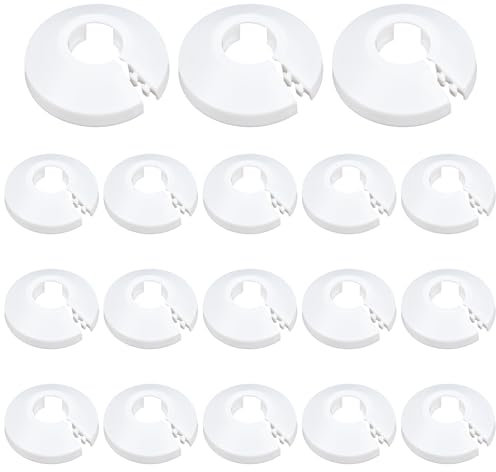 JIYIN 18 Pcs Plastic Radiator Pipe Covers White Radiator Pipe Collars, Plastic Water Pipes Collars Wall Flange Cover for 15mm Diameter Pipe Decoration