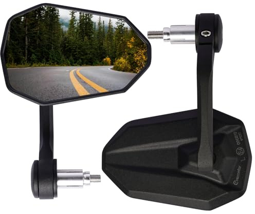 evermotor Lenkerendenspiegel E-geprüft für M8*1.25-Gewinde | 360° Drehbar Unterlenker Spiegel, Motorrad Spiegel für Lenker Ø 13–15 mm und 17–19 mm, Aluminium, Matt Schwarz, Paar