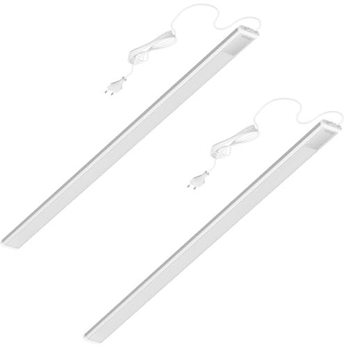 Oktaplex 2er Set Riva Unterbauleuchte Küche LED flach neutralweiß 90cm 1150lm Küchenleiste mit Schalter 15W 230V Unterschrankleuchte silber