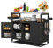 Carro de Cocina con Ruedas, Isla de Cocina de Madera, Mueble de Cocina Exterior con Encimera, Carrito de Servicio Parrilla para Exterior, Carrito de Mesa con Ruedas y Armario de Almacenamiento