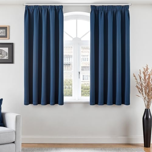 Vangao Gardinen Blickdicht Wohnzimmer H145 x B140cm 2er Set, Dunkelblau | Verdunklungsvorhänge Kurz, Gardinen für Schienensystem Schlafzimmer Küche Kinderzimmer Fenster, Blackout Curtains